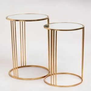 Side Table Set Of 2 Gold With Mirror Top Big